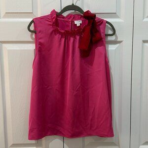 J. Crew Womens Pink Ruffled Crew Neck Sleeveless Front Bow Blouse Top